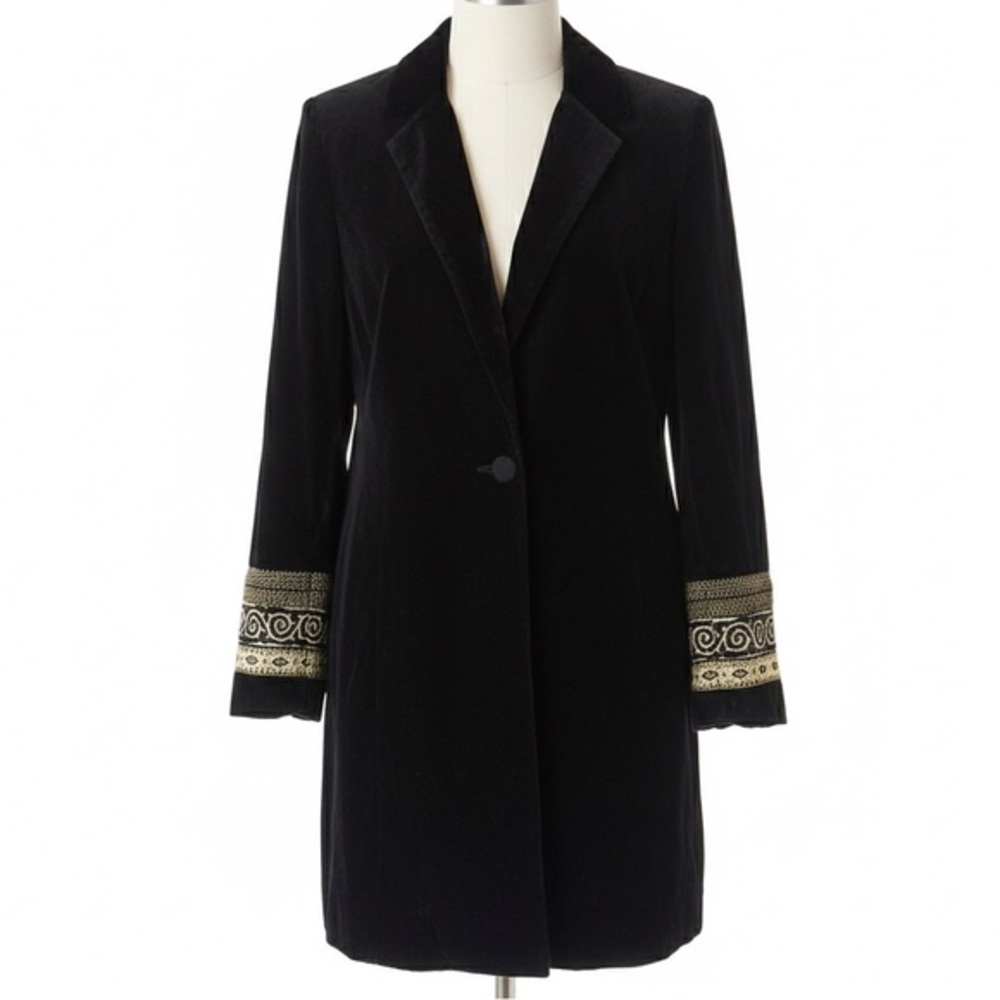 Black Velvet Blazer Vintage 90s Coldwater Creek Gold Embroidered Cuffs Size 8